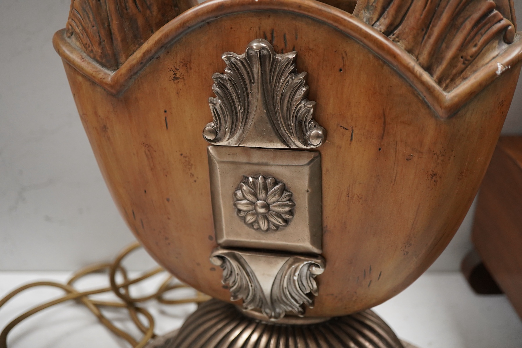 A pair of Maitland-Smith lyre shaped tablelamps